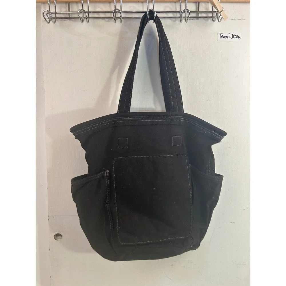 Thirty-One Retro Metro Tote Bag Large Black Canvas Maddy Embroidered Women
